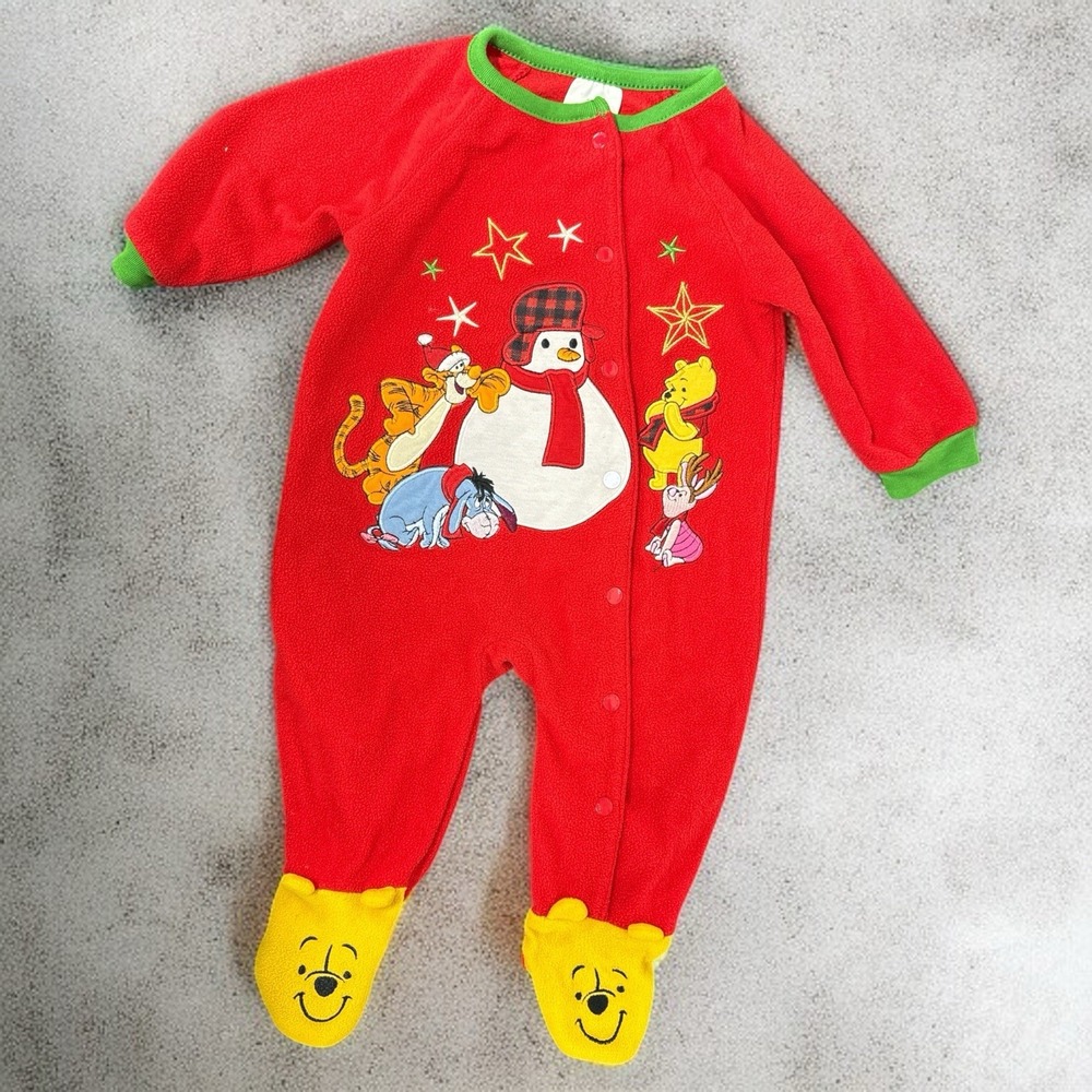 Disney Baby Footed Christmas Sleeper‎ PJ Embroidered Winnie the Pooh Size 6/9 mo